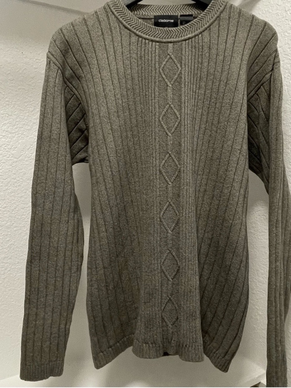 Claiborne Men's Heather Gray Cable-Panel Crewneck Sweater XL
